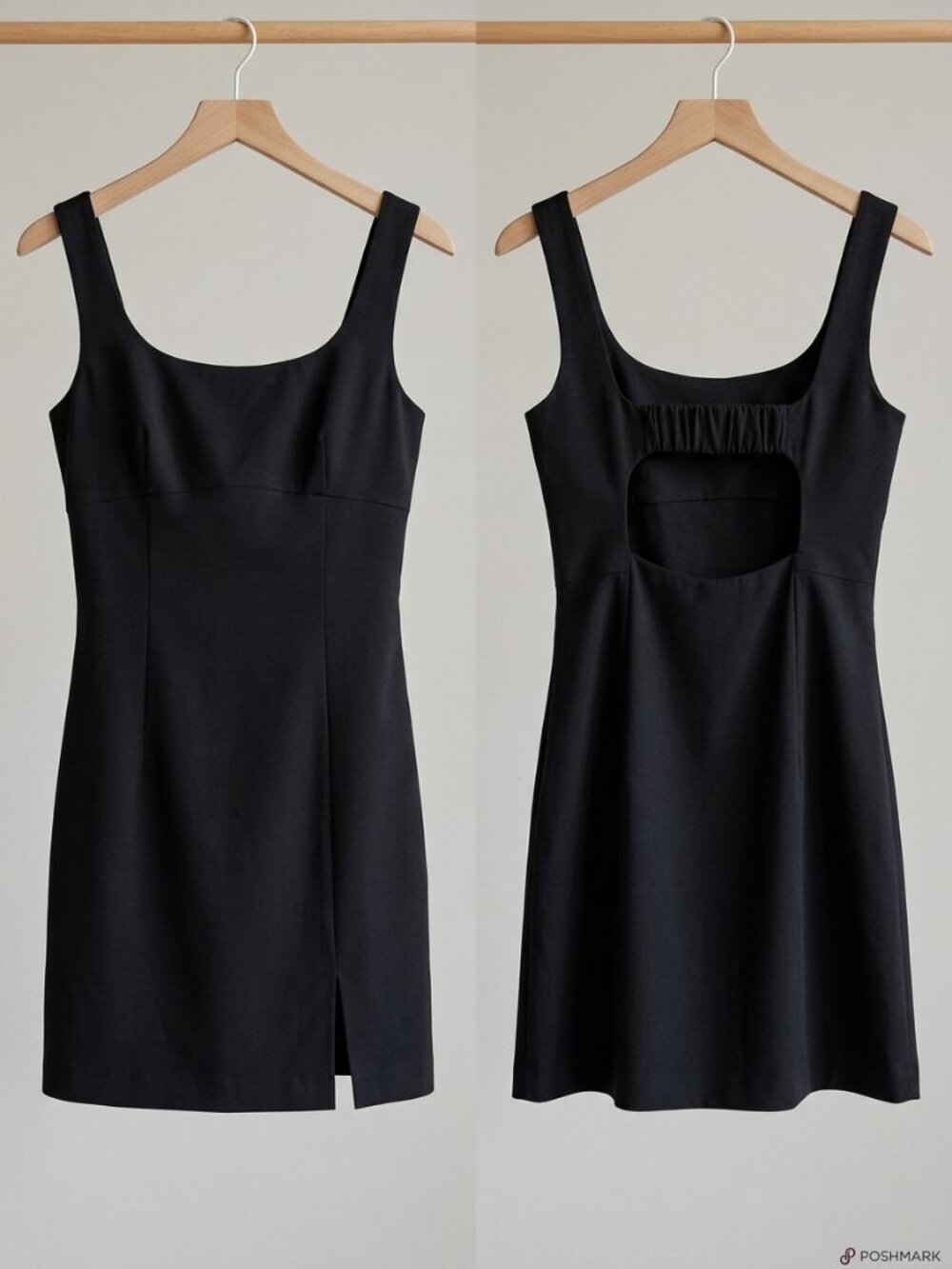 Mango MNG Square Neck Mini Dress with Slit | Size XS / US 2 | Black